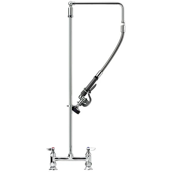 T&S Brass And Bronze Works T&S B-0121-12-CRBJ Deck Mounted Pre-Rinse Faucet With 8" Centers, 1.07 GPM Spray Valve, 12" Add-On Faucet, Swivel Arm, Cerama Cartridges, And Lever Handles