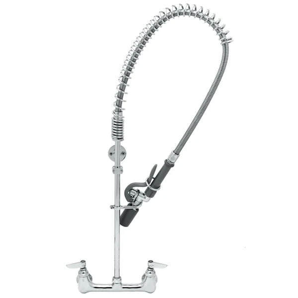 T&S Brass And Bronze Works T&S B-0133-CR-BC-T EasyInstall Wall Mounted Pre-Rinse Faucet With 8" Centers, 0.65 GPM Spray Valve, Cerama Cartridges, And Lever Handles