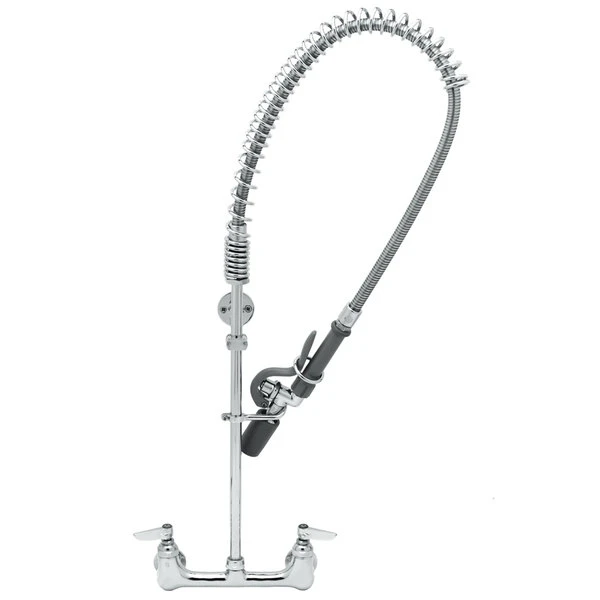 T&S Brass And Bronze Works T&S B-0133-CR-BJ-SW EasyInstall Wall Mounted Pre-Rinse Faucet With 8" Centers, 1.07 GPM Spray Valve, Cerama Cartridges, And Lever Handles