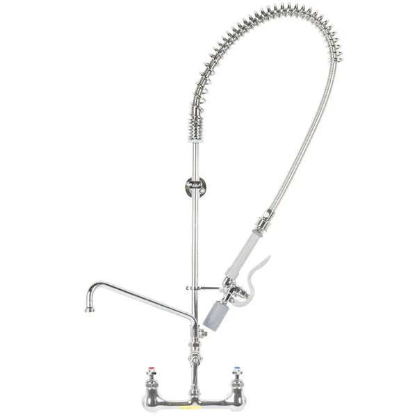 T&S Brass And Bronze Works T&S B-0133-12A-CRBJ EasyInstall Wall Mounted Pre-Rinse Faucet With 8" Centers, 1.07 GPM Spray Valve, 12" Add-On Faucet, Cerama Cartridges, And Lever Handles