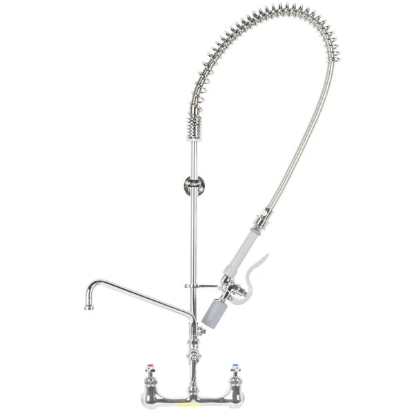 T&S Brass And Bronze Works T&S B-0133-BJ-SWV-T EasyInstall Wall Mounted Pre-Rinse Faucet With 8" Centers, 1.07 GPM Spray Valve, Eterna Cartridges, And Lever Handles