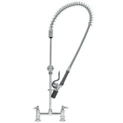 T&S Brass And Bronze Works T&S B-0123-CR-J EasyInstall Deck Mounted Pre-Rinse Faucet With 8" Centers, 1.07 GPM Spray Valve, Cerama Cartridges, And Lever Handles