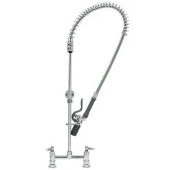 T&S Brass And Bronze Works T&S B-0123-J EasyInstall Deck Mounted Pre-Rinse Faucet With 8" Centers, 1.07 GPM Spray Valve, Eterna Cartridges, And Lever Handles