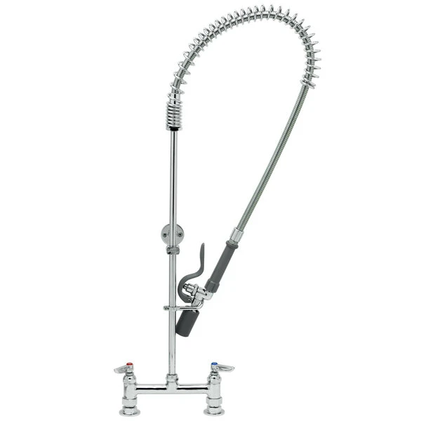 T&S Brass And Bronze Works T&S B-0123-J EasyInstall Deck Mounted Pre-Rinse Faucet With 8" Centers, 1.07 GPM Spray Valve, Eterna Cartridges, And Lever Handles