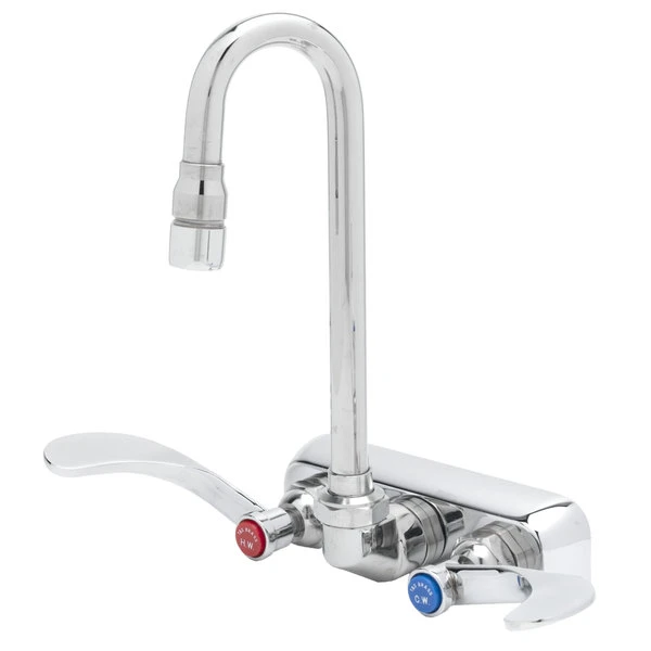 T&S Brass And Bronze Works T&S B-1115-132XAW4K Wall Mounted Workboard Faucet With 4" Centers, 2 7/8" Gooseneck Spout, 2.2 GPM Aerator, Eterna Cartridges, Elbows, And Wrist Handles