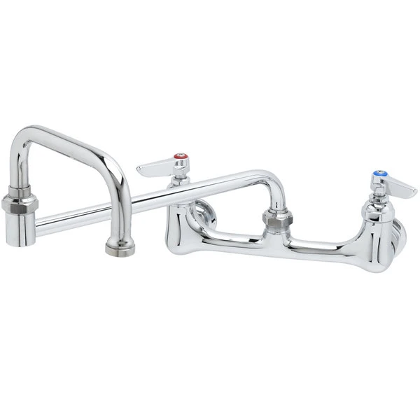 T&S Brass And Bronze Works T&S B-0230-24DJ-CR Wall Mounted Faucet With 8" Adjustable Centers, 24" Double-Jointed Swing Spout, Stream Regulator Outlet, Cerama Cartridges, And Lever Handles