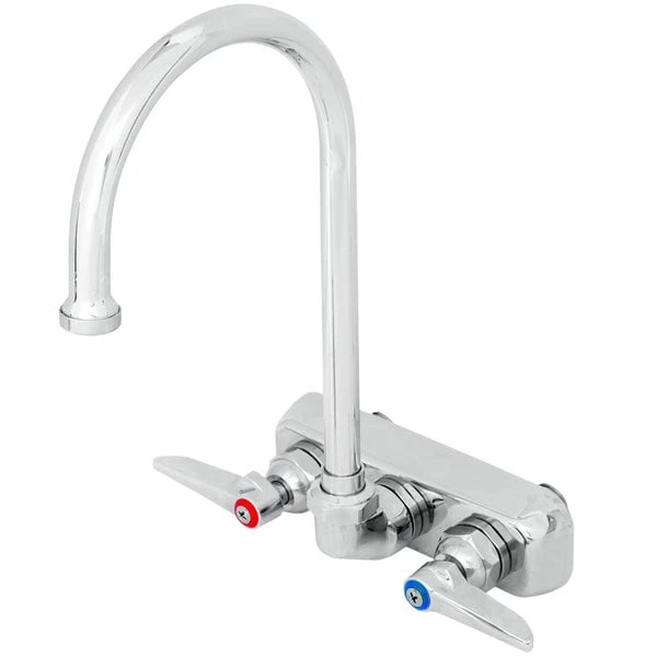 T&S Brass And Bronze Works T&S B-1146-CR Wall Mounted Workboard Faucet With 4" Centers, 5 3/4" Gooseneck Spout, 2.2 GPM Aerator, Cerama Cartridges, And Lever Handles