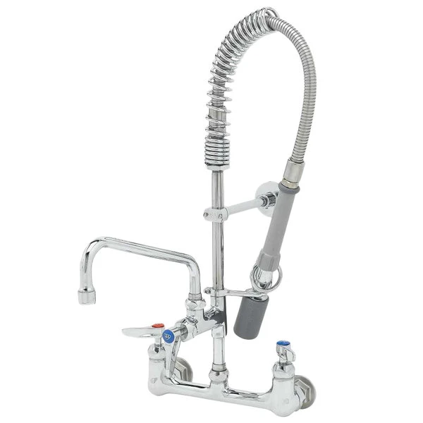 T&S Brass And Bronze Works T&S MPY-8WLN-08-CR EasyInstall Wall Mounted Pre-Rinse Faucet With 8" Centers, 24" Hose, 8" Riser, Spray Valve, 8" Add-On Faucet, And 6" Wall Bracket - Image 2