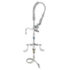 T&S Brass And Bronze Works T&S MPZ-2DWV-08-CR Low Profile Deck Mounted Pre-Rinse Faucet With Single Base, 1.15 GPM Spray Valve, 8" Add-On Faucet, Cerama Cartridges, And Wrist Handles