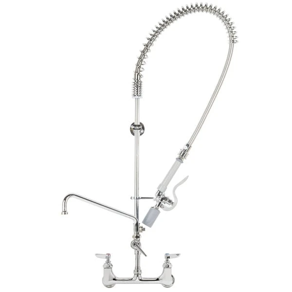 T&S Brass And Bronze Works T&S B-0133-14CRBJSX EasyInstall Wall Mounted Pre-Rinse Faucet With 8" Centers, 44" Hose, 10" Riser, 14" Add-On Faucet, And 6" Wall Bracket