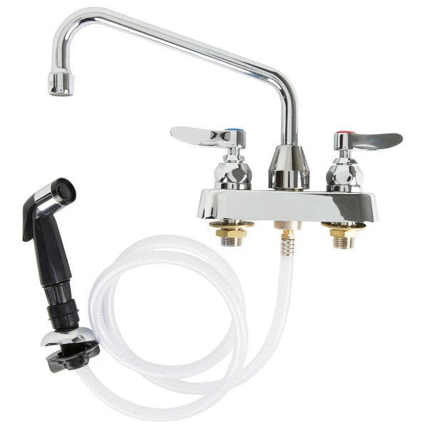 T&S Brass And Bronze Works T&S B-1171 Deck Mounted Workboard Faucet With Self-Closing Spray Valve And 4" Centers - 8" Swing Nozzle