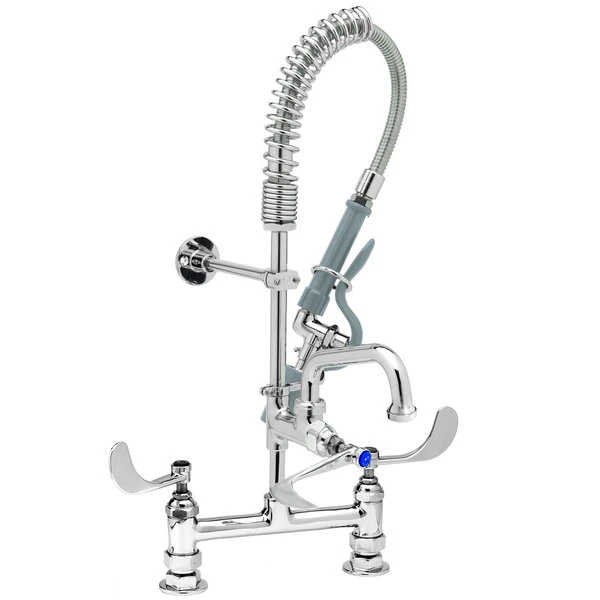 T&S Brass And Bronze Works T&S MPY-8DLN-08 EasyInstall Deck Mounted 24 1/2" High Mini Pre-Rinse Faucet With Adjustable 8" Centers, Low Flow Spray Valve, 24" Hose, 8" Add-On Faucet, And 6" Wall Bracket