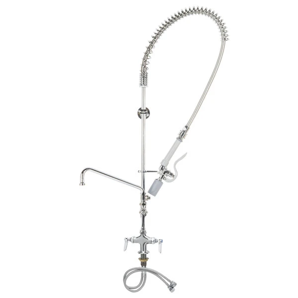 T&S Brass And Bronze Works T&S B-0113-14CRQJST EasyInstall Deck Mounted Pre-Rinse Faucet With Flex Inlets, 44" Hose, 24" Riser, 14" Add-On Faucet, And Lever Handles