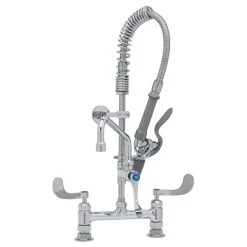 T&S Brass And Bronze Works T&S MPY-8DWN-08-CR EasyInstall Deck Mounted 24 3/4" High Mini Pre-Rinse Faucet With Adjustable 8" Centers, Low Flow Spray Valve, 4" Wrist Action Handles, 24" Hose, 8" Add-On Faucet, And 6" Wall Bracket