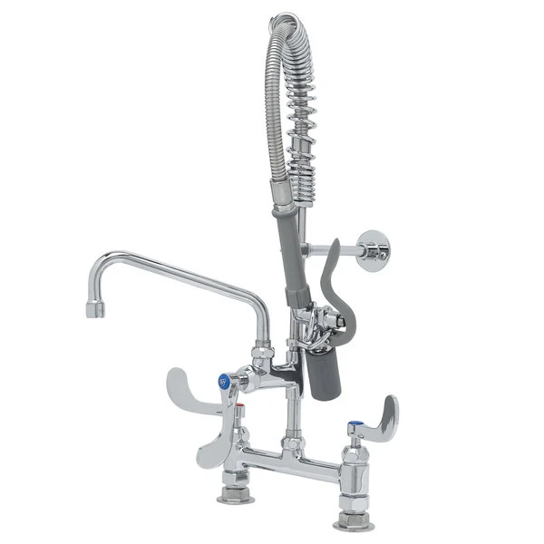 T&S Brass And Bronze Works T&S MPY-8DWN-08-CR EasyInstall Deck Mounted 24 3/4" High Mini Pre-Rinse Faucet With Adjustable 8" Centers, Low Flow Spray Valve, 4" Wrist Action Handles, 24" Hose, 8" Add-On Faucet, And 6" Wall Bracket - Image 2