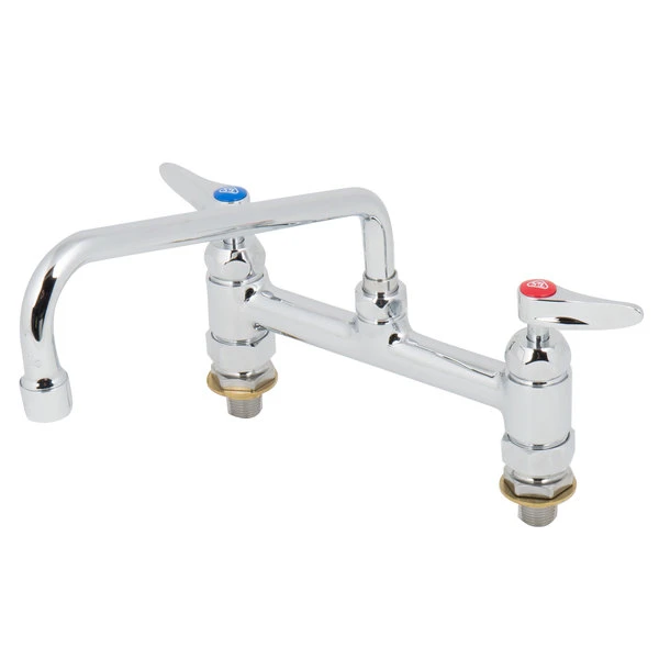 T&S Brass And Bronze Works T&S B-0220-61X-CCCR Deck Mounted Faucet With 8" Adjustable Centers, 10" Swing Spout, Stream Regulator Outlet, Cerama Cartridges, And Lever Handles