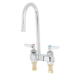 T&S Brass And Bronze Works T&S B-0874-122X-CR Deck Mounted Faucet With 4" Centers, 5 1/2" Gooseneck Spout, Stream Regulator Outlet, Cerama Cartridges, And Lever Handles