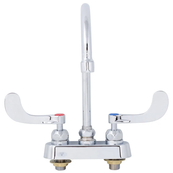 T&S Brass And Bronze Works T&S B-1141-04-CR Deck Mounted Workboard Faucet With 4" Centers, 5 3/4" Gooseneck Spout, 2.2 GPM Aerator, Cerama Cartridges, And Wrist Handles - Image 2
