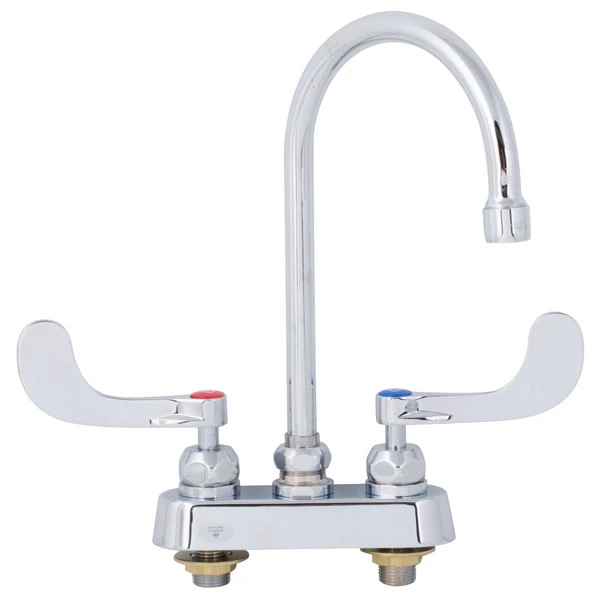 T&S Brass And Bronze Works T&S B-1141-04-CR Deck Mounted Workboard Faucet With 4" Centers, 5 3/4" Gooseneck Spout, 2.2 GPM Aerator, Cerama Cartridges, And Wrist Handles - Image 3