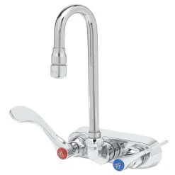 T&S Brass And Bronze Works T&S B-1115-132XN5Q4 Wall Mounted Workboard Faucet With 4" Centers, 2 7/8" Gooseneck Spout, .5 GPM Non-Aerated Spray Device, Eterna Cartridges, And Wrist Handles