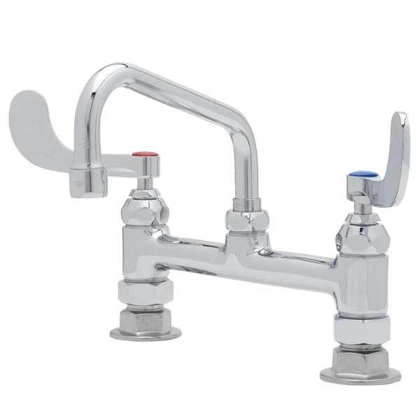 T&S Brass And Bronze Works T&S B-0220-061X-WH4 Deck Mounted Pantry Faucet With 8" Adjustable Centers, 10" Swing Spout, Stream Regulator Outlet, Eterna Cartridges, And Wrist Handles