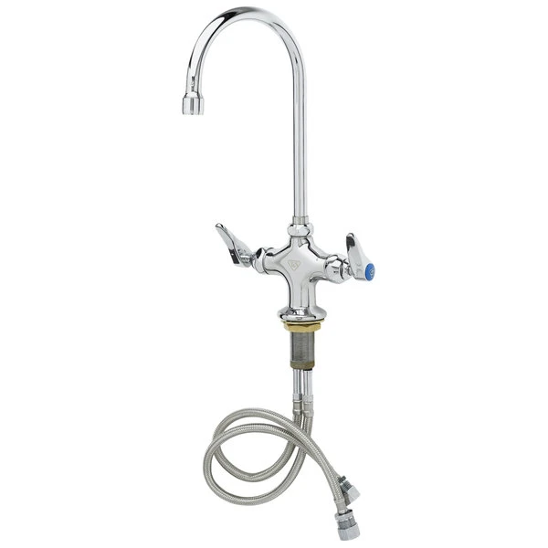 T&S Brass And Bronze Works T&S B-0301-01-QT-VR Deck Mounted Pantry Faucet With Flex Inlets, 5 3/4" Gooseneck Spout, 2.2 GPM Aerator, Eterna Cartridges, And Lever Handles
