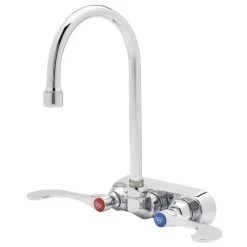T&S Brass And Bronze Works T&S B-1146-04-WS Wall Mounted Workboard Faucet With 4" Centers, 5 3/4" Gooseneck Spout, 1.5 GPM Aerator, Eterna Cartridges, And Wrist Handles