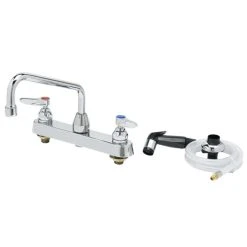 T&S Brass And Bronze Works T&S B-1172-CR Deck Mounted Workboard Faucet With 8" Centers, 8" Swing Spout, 2.2 GPM Aerator, Cerama Cartridges, Side Spray Hose, And Lever Handles