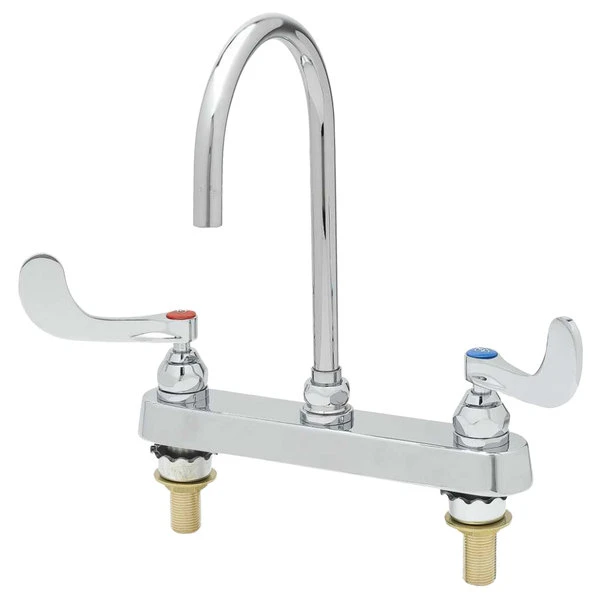 T&S Brass And Bronze Works T&S B-1142-QT5XPF15 Deck Mounted Workboard Faucet With 8" Centers, 5 11/16" Gooseneck Spout, 1.5 GPM Flow Regulator Swivel Piece, Eterna Cartridges, Wrist Handles