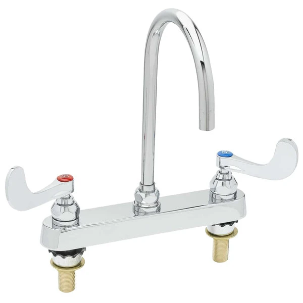 T&S Brass And Bronze Works T&S B-1142-QT5XPF15 Deck Mounted Workboard Faucet With 8" Centers, 5 11/16" Gooseneck Spout, 1.5 GPM Flow Regulator Swivel Piece, Eterna Cartridges, Wrist Handles - Image 2