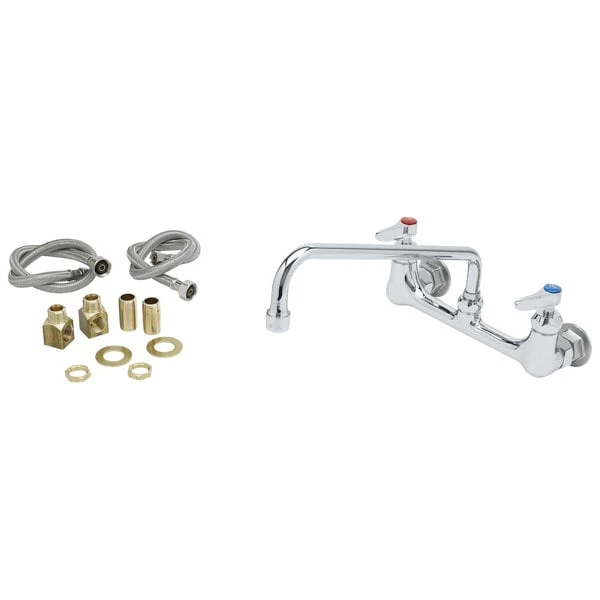 T&S Brass And Bronze Works T&S B-0231-CR-K-F15 Wall Mounted Pantry Faucet With 8" Centers, 12" Swing Spout, 1.5 GPM Aerator, Cerama Cartridges, Supply Lines, And Lever Handles