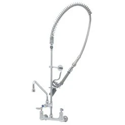 T&S Brass And Bronze Works T&S B-0133-14CRQJST EasyInstall Wall Mounted Pre-Rinse Faucet With 8" Centers, 44" Hose, 18" Riser, 14" Add-On Faucet, And 6" Wall Bracket