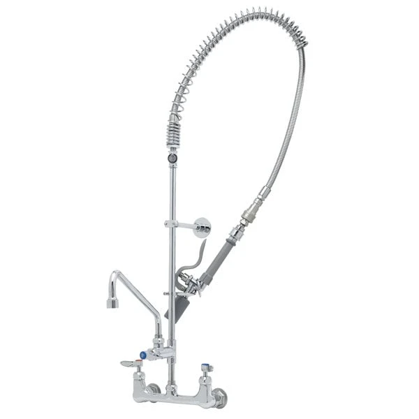T&S Brass And Bronze Works T&S B-0133-14CRQJST EasyInstall Wall Mounted Pre-Rinse Faucet With 8" Centers, 44" Hose, 18" Riser, 14" Add-On Faucet, And 6" Wall Bracket