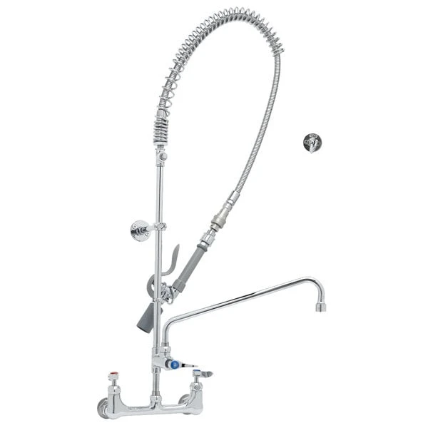 T&S Brass And Bronze Works T&S B-0133-14CRQJST EasyInstall Wall Mounted Pre-Rinse Faucet With 8" Centers, 44" Hose, 18" Riser, 14" Add-On Faucet, And 6" Wall Bracket - Image 2