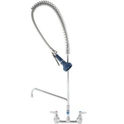T&S Brass And Bronze Works T&S B-0133-A12-B08C EasyInstall Wall Mounted 37 1/2" High Pre-Rinse Faucet With Adjustable 8" Centers, Ergonomic Low Flow Spray Valve, 44" Hose, 12" Add-On Faucet, And 6" Wall Bracket