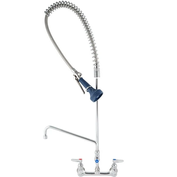 T&S Brass And Bronze Works T&S B-0133-A12-B08C EasyInstall Wall Mounted 37 1/2" High Pre-Rinse Faucet With Adjustable 8" Centers, Ergonomic Low Flow Spray Valve, 44" Hose, 12" Add-On Faucet, And 6" Wall Bracket