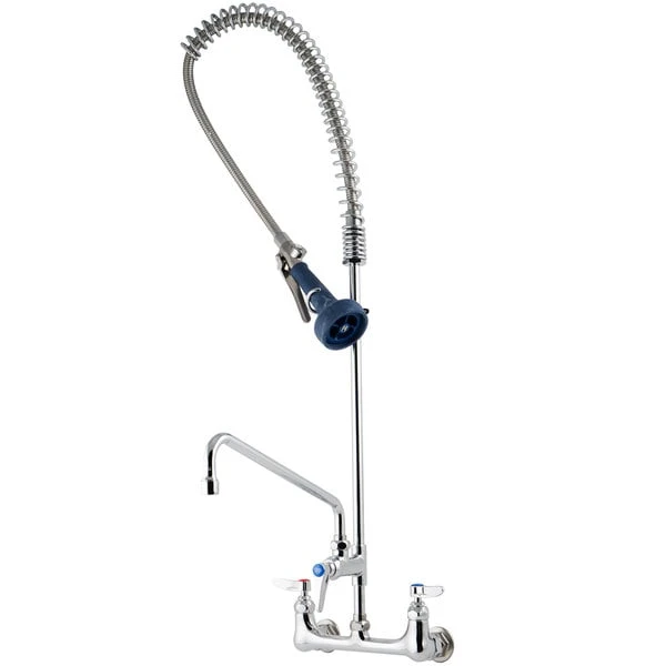 T&S Brass And Bronze Works T&S B-0133-A12-B08C EasyInstall Wall Mounted 37 1/2" High Pre-Rinse Faucet With Adjustable 8" Centers, Ergonomic Low Flow Spray Valve, 44" Hose, 12" Add-On Faucet, And 6" Wall Bracket - Image 2