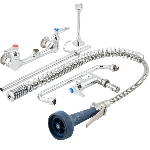 T&S Brass And Bronze Works T&S B-0133-A12-B08C EasyInstall Wall Mounted 37 1/2" High Pre-Rinse Faucet With Adjustable 8" Centers, Ergonomic Low Flow Spray Valve, 44" Hose, 12" Add-On Faucet, And 6" Wall Bracket - Image 4