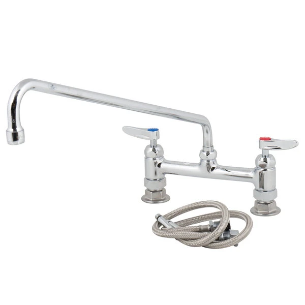 T&S Brass And Bronze Works T&S B-0220-CR Deck Mounted Faucet With 8" Adjustable Centers, 18" Swing Spout, Stream Regulator Outlet, Cerama Cartridges, And Lever Handles