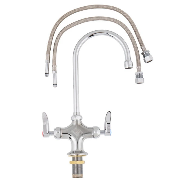 T&S Brass And Bronze Works T&S B-0300-CR Deck Mounted Single Hole Pantry Faucet With Flex Inlets, 5 1/2" Rigid Gooseneck Nozzle, And Cerama Cartridges
