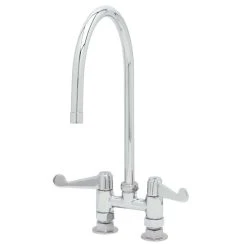 T&S Brass And Bronze Works Equip By T&S 5F-4DWS09 Deck Mount Mixing Faucet With Wrist Action Handles And 9" Swing Nozzle On 4" Centers