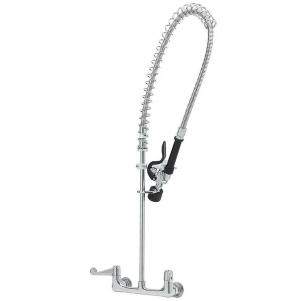 T&S Brass And Bronze Works Equip By T&S 5PR-8W00-C Wall Mounted 31 1/2" High Pre-Rinse Faucet With 8" Adjustable Centers, Low Flow Spray Valve, 44" Hose, And 6" Wall Bracket