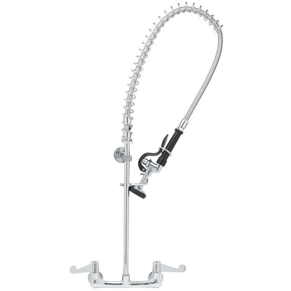 T&S Brass And Bronze Works Equip By T&S 5PR-8WWS00 Wall Mounted 31 1/2" High Pre-Rinse Faucet With 8" Adjustable Centers, Wrist Action Handles, 44" Hose, Supply Inlet Kit, And 6" Wall Bracket - Image 2