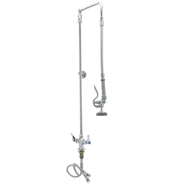 T&S Brass And Bronze Works T&S B-0111-B EasyInstall Deck Mounted 38 3/4" High Pre-Rinse Faucet With Flex Inlets, Swivel Arm, 20" Hose, And 6" Wall Bracket
