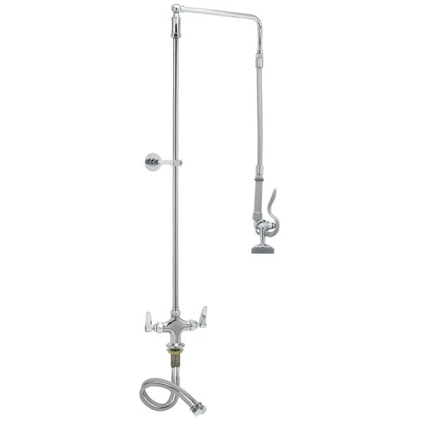 T&S Brass And Bronze Works T&S B-0111-B EasyInstall Deck Mounted 38 3/4" High Pre-Rinse Faucet With Flex Inlets, Swivel Arm, 20" Hose, And 6" Wall Bracket - Image 2