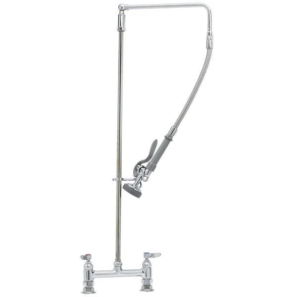 T&S Brass And Bronze Works T&S B-0121 Deck Mounted 38 3/8" High Pre-Rinse Faucet With Adjustable 8" Centers, Swivel Arm, And 20" Hose - Image 2