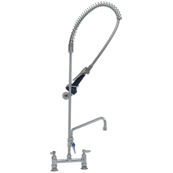 T&S Brass And Bronze Works T&S B-0123-A12-B08C EasyInstall Deck Mounted 46" High Pre-Rinse Faucet With Adjustable 8" Centers, Ergonomic Low Flow Spray Valve, 44" Hose, 12" Add-On Faucet, And 6" Wall Bracket - Image 2