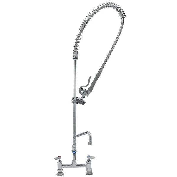 T&S Brass And Bronze Works T&S B-0123-ADF08-B EasyInstall Deck Mounted 49 1/4" High Pre-Rinse Faucet With Adjustable 8" Centers, 44" Hose, 8" Add-On Faucet, And Wall Bracket - Image 2