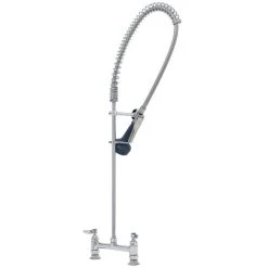 T&S Brass And Bronze Works T&S B-0123-B08 EasyInstall Deck Mounted 41 3/4" High Pre-Rinse Faucet With Adjustable 8" Centers, Ergonomic Spray Valve, 44" Hose, And 6" Wall Bracket