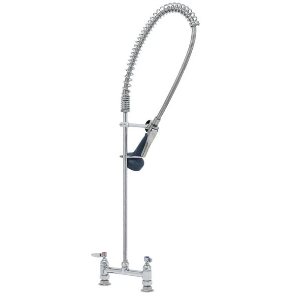 T&S Brass And Bronze Works T&S B-0123-B08 EasyInstall Deck Mounted 41 3/4" High Pre-Rinse Faucet With Adjustable 8" Centers, Ergonomic Spray Valve, 44" Hose, And 6" Wall Bracket